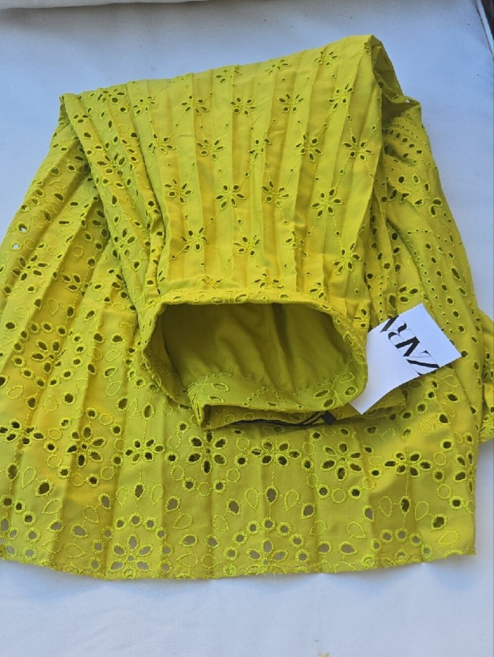 Zara Eyelet Embroidered Skirt - Chartreuse - Picture 4 of 5